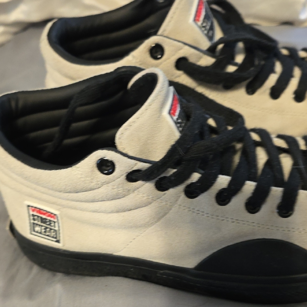 Vans Men's Cream and Black High-Top Sneakers